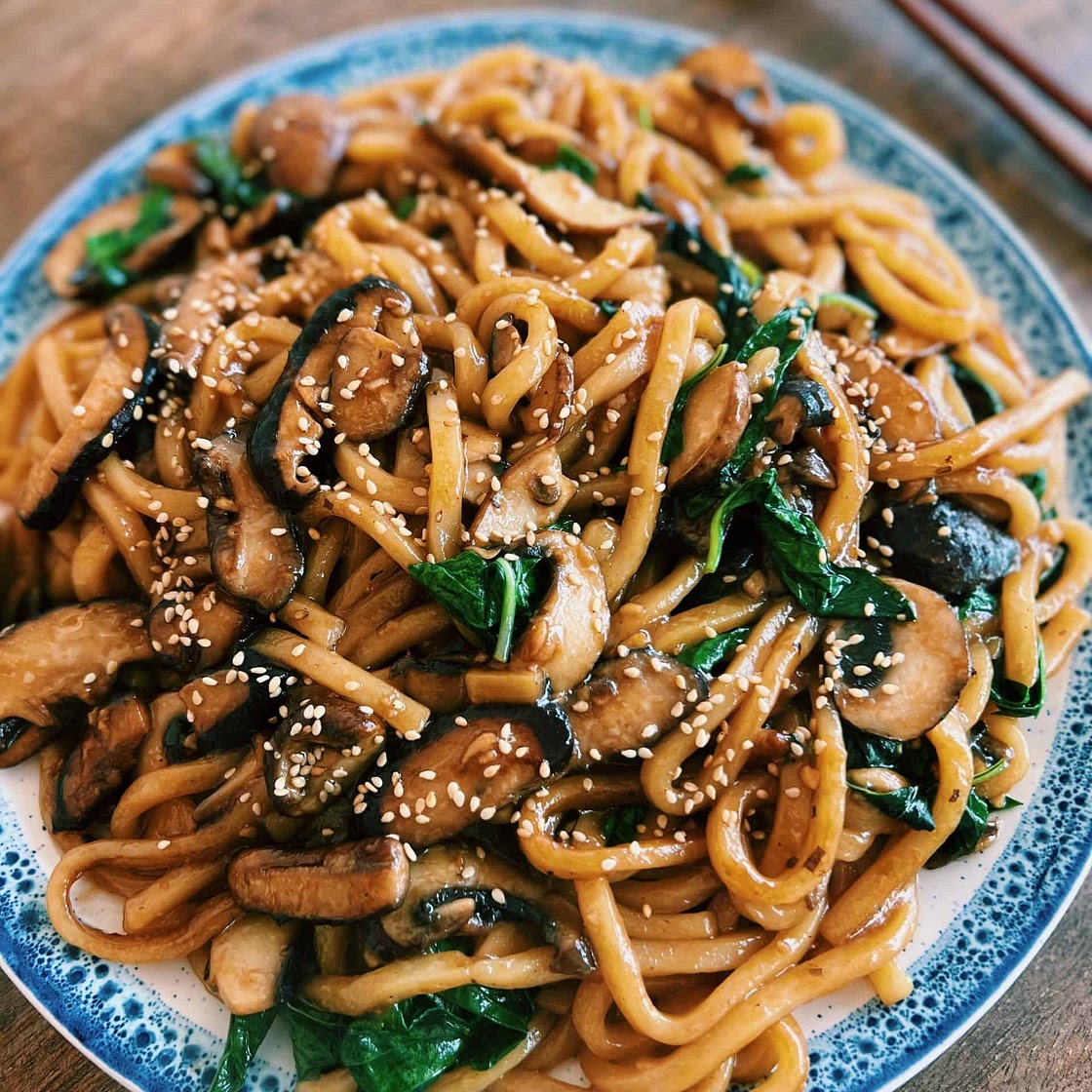 Mushroom and Basil Udon