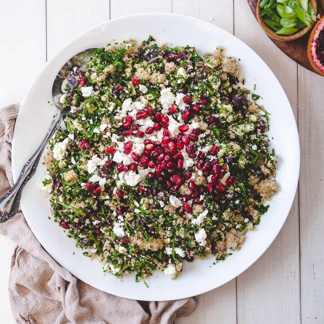 Bulgur salad with feta, blood orange, pomegranate and herbs