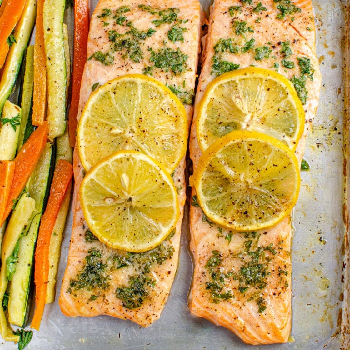 Lemon and Herb Butter Salmon Traybake