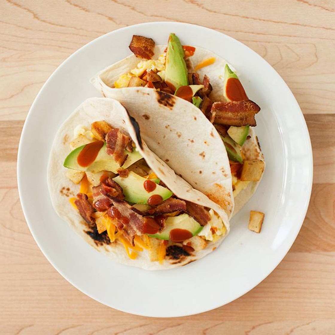 Potato-Bacon Breakfast Tacos with Monterey Jack