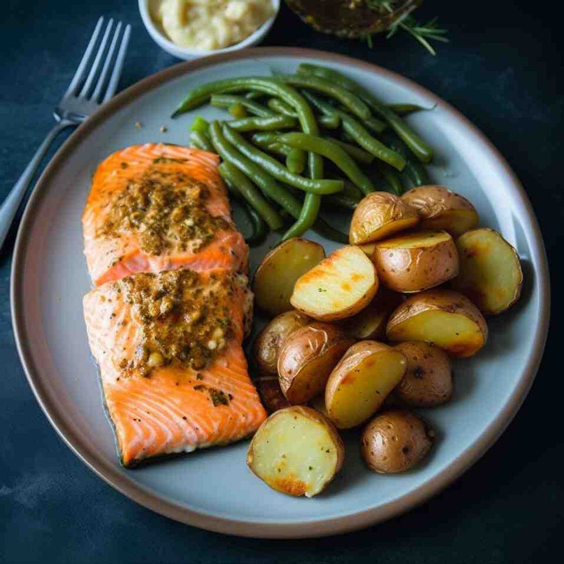 Maple Dijon Air Frier Salmon and Potatoes