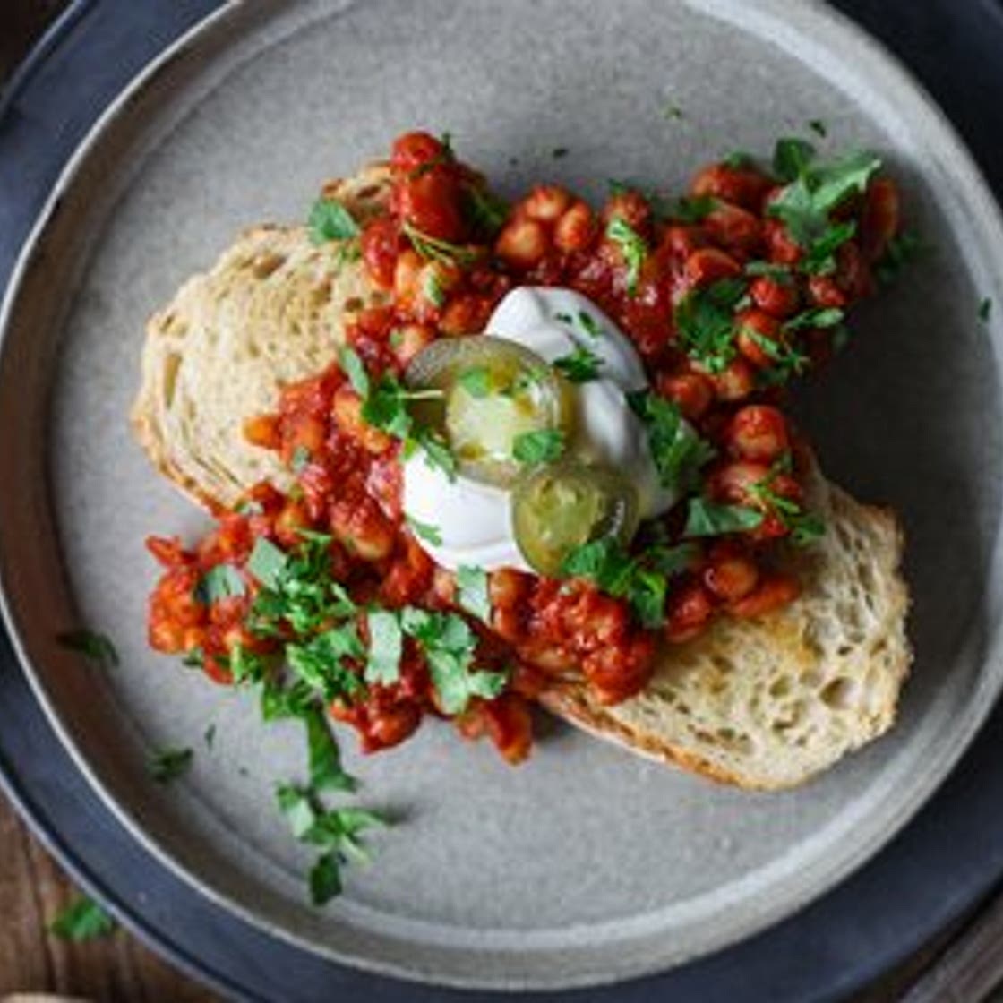Saucy Beans on Garlic Toast