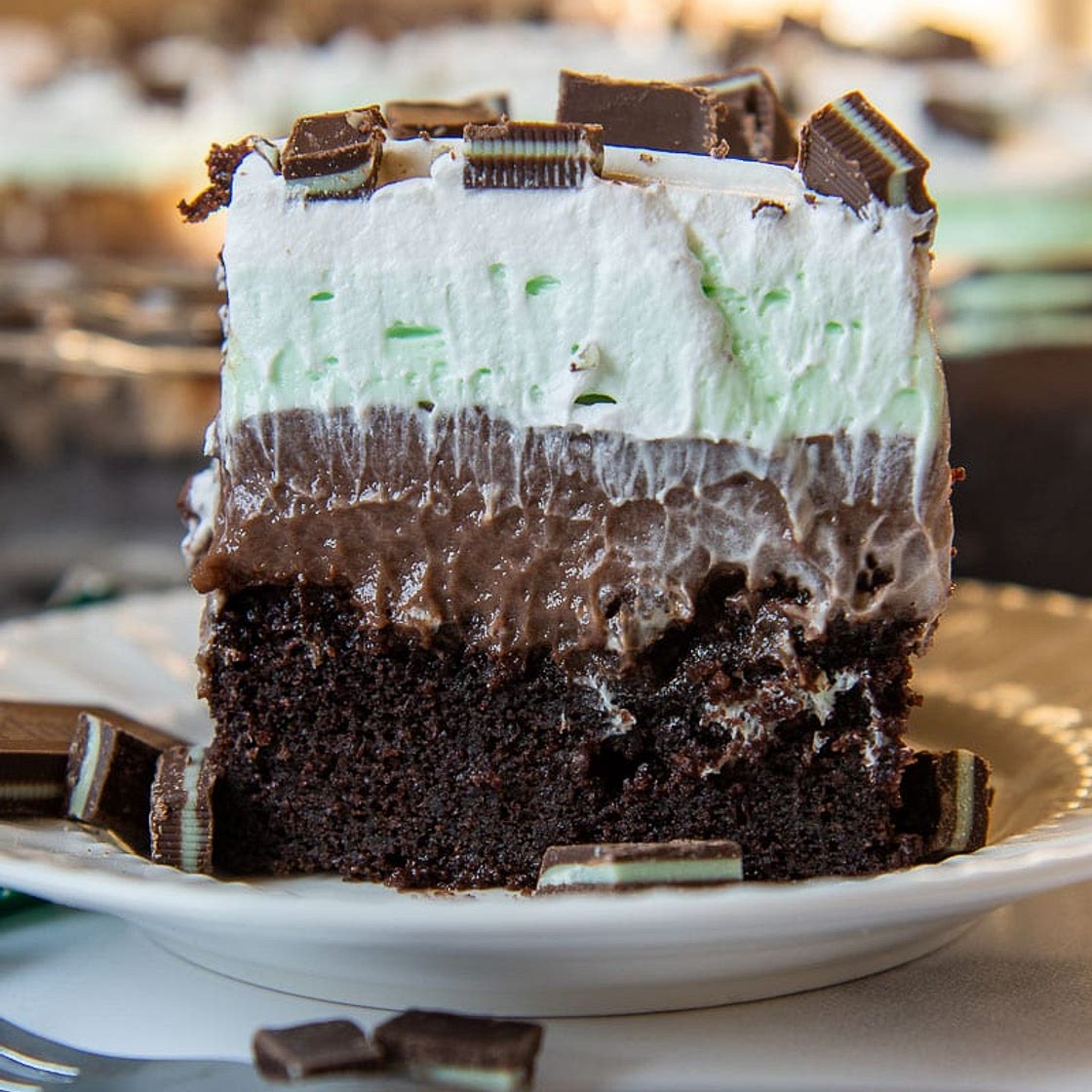Andes Mint Chocolate Pudding Poke Cake