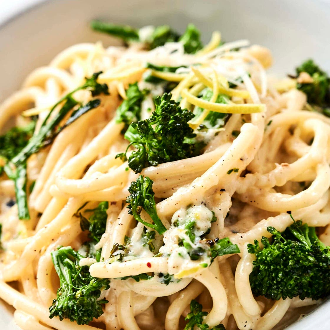 Bucatini al limone with charred broccolini