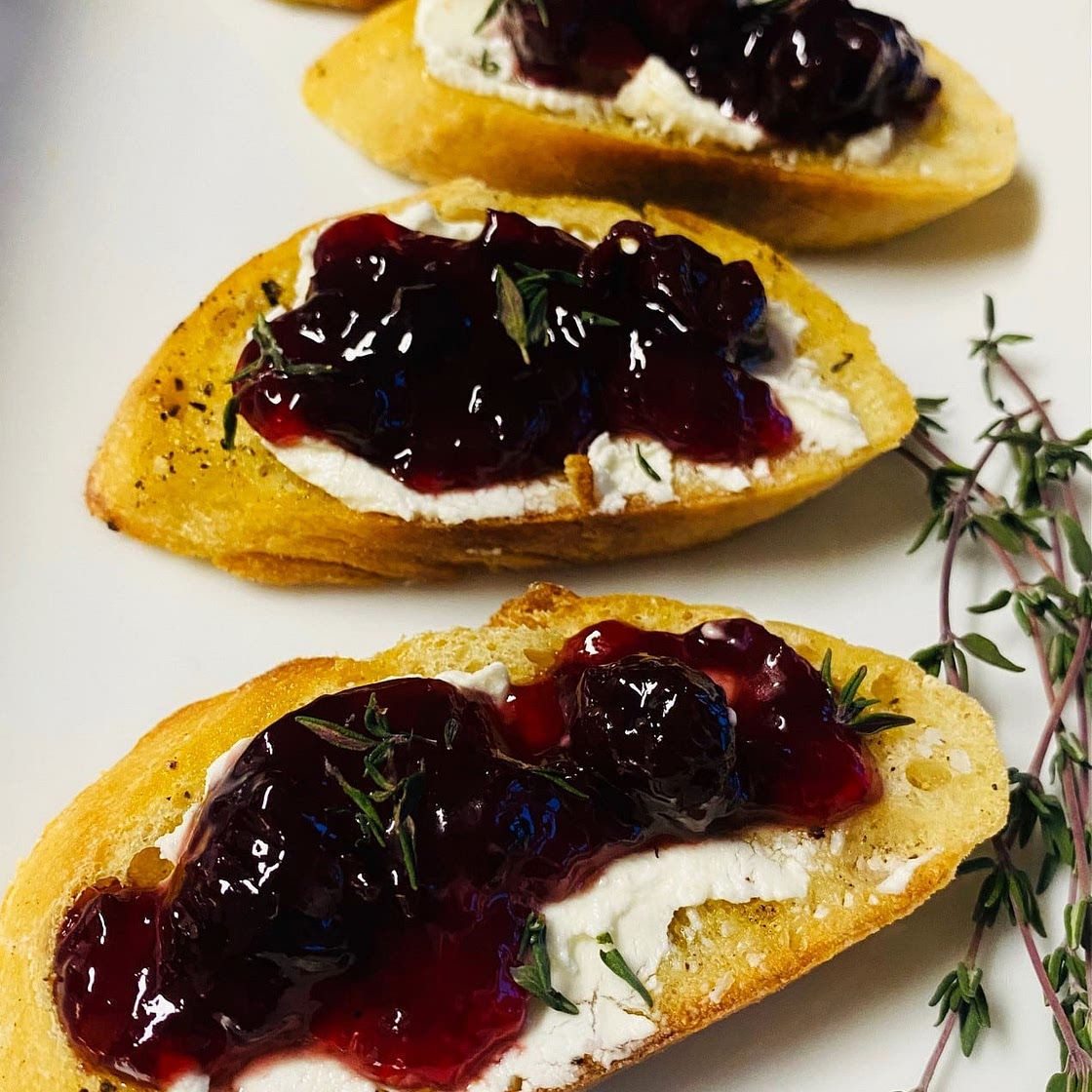Cherry Goat Cheese Crostini