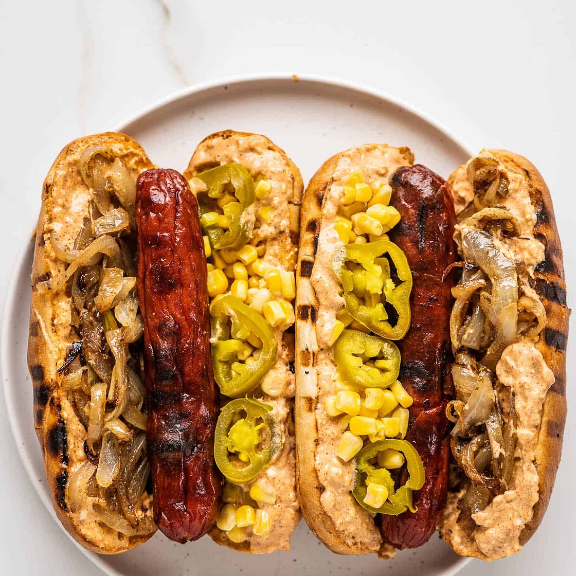 Mexican Hot Dog with Elote Mayo and Pickled Jalapeños