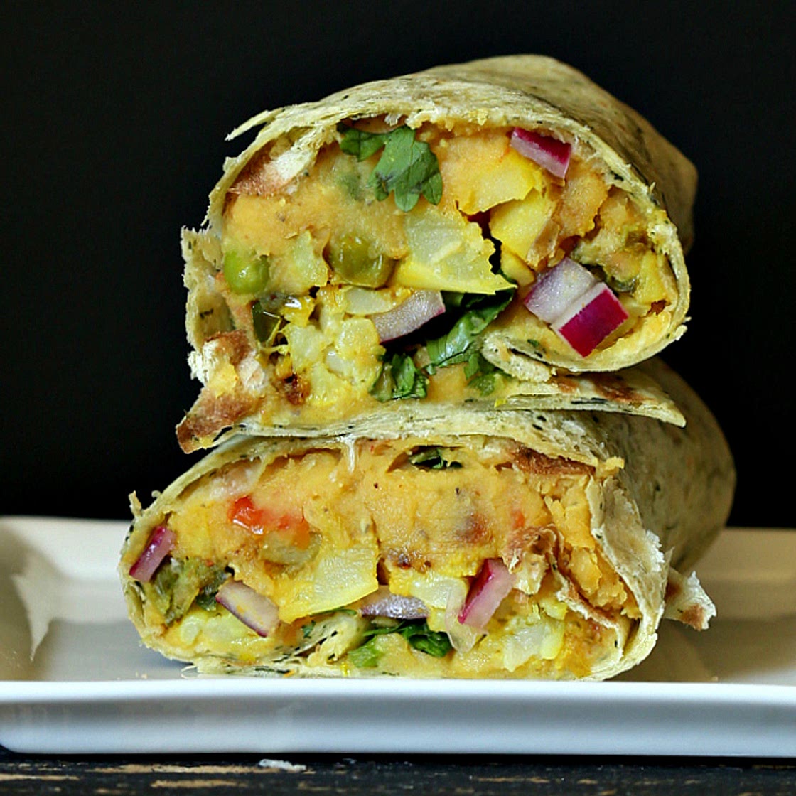 Gobi Aloo Wrap Vegan Red Lentils Hummus Wrap with Cauliflower and Potatoes