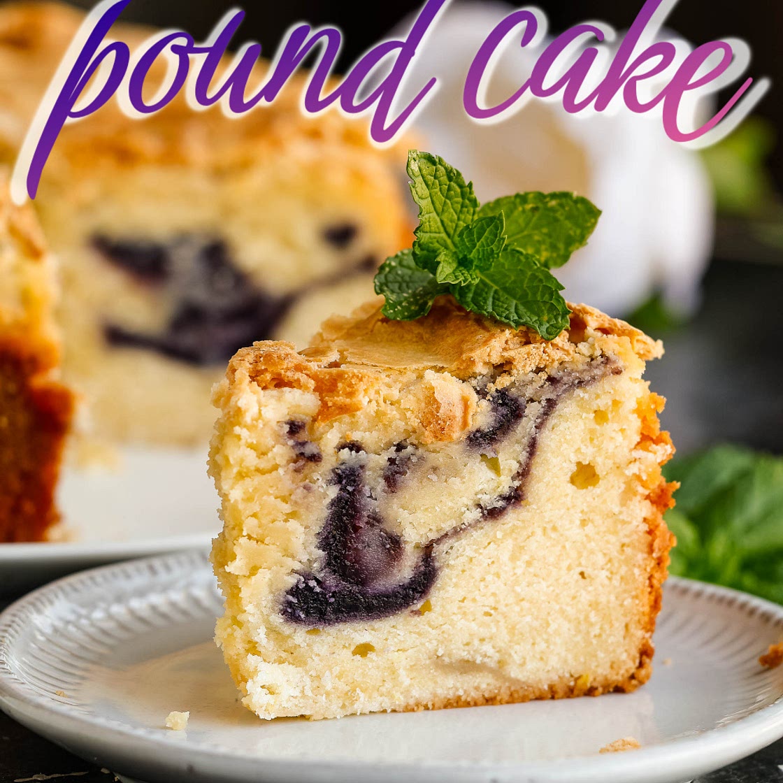 Blueberry Swirled Pound Cake with Lemon Glaze