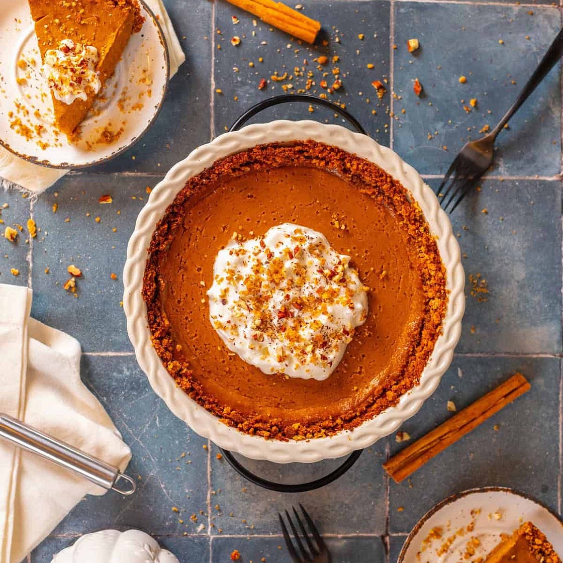 Vegan Pumpkin Pie With Pecan-Graham Crust