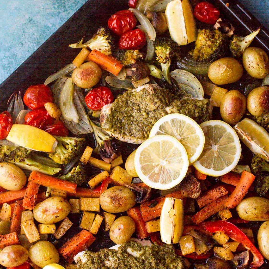 Lemon Pesto Chicken and Potato Tray Bake