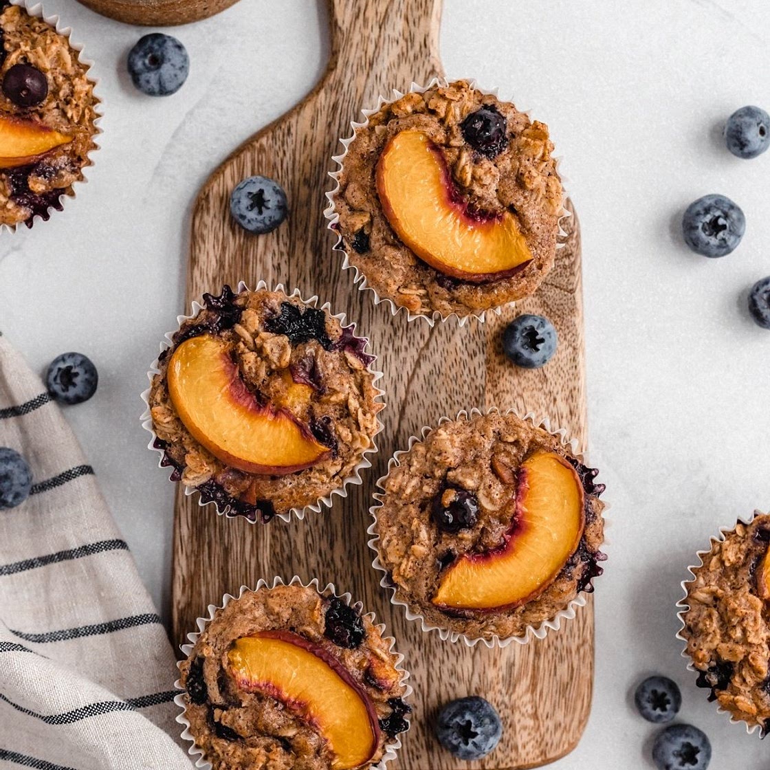 Almond Butter Peach Blueberry Oatmeal Cups