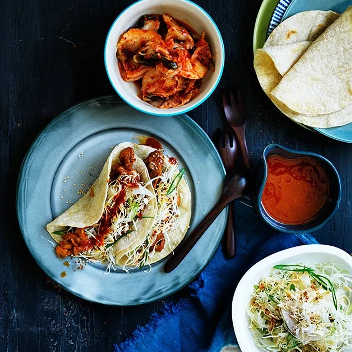 Bulgogi pork tacos with nashi slaw