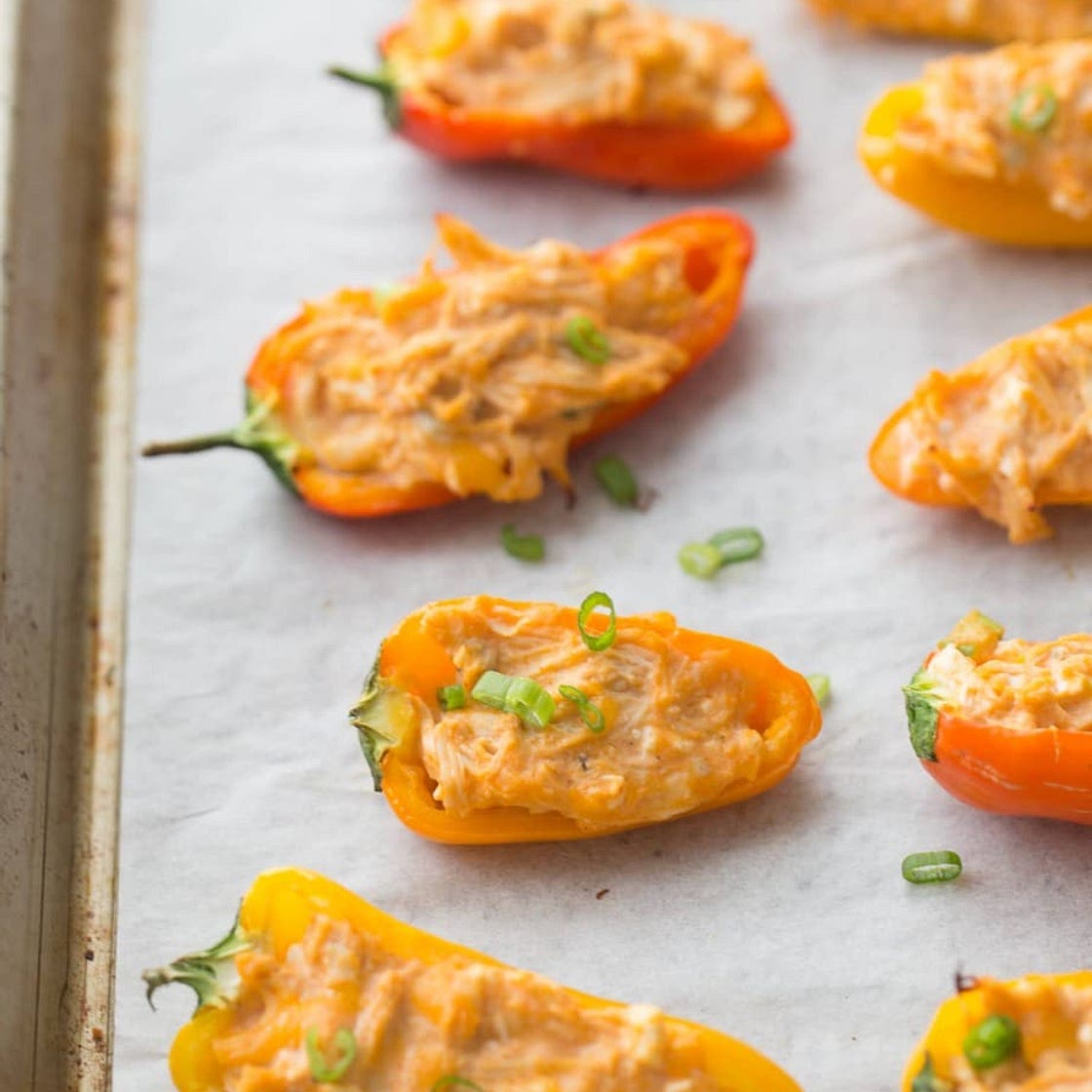 Heathy Buffalo Chicken Dip Stuffed Peppers [Instant Pot | Air Fryer | Oven]