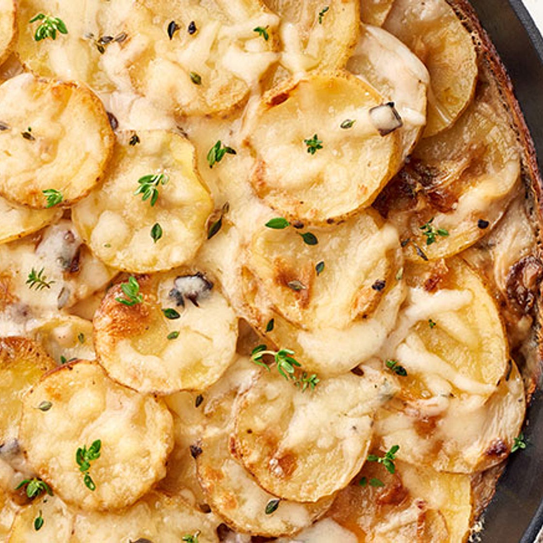 Cast Iron Skillet Scalloped Potatoes with Shallots