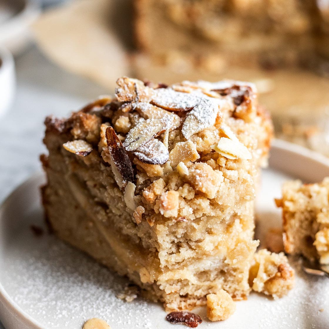 MOIST Vegan Almond Coffee Cake with "Cream Cheese" Filling