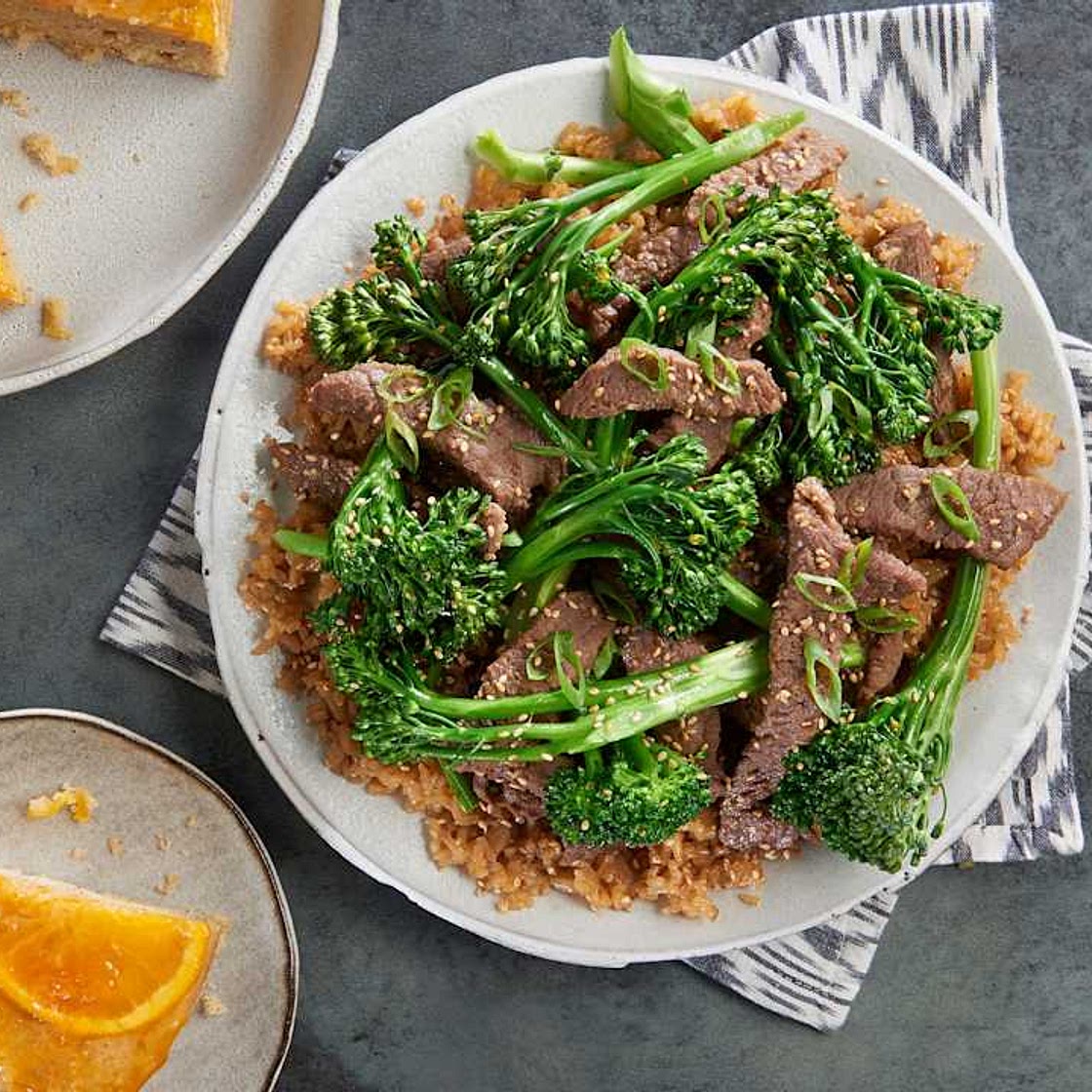 Mongolian Beef with Rice and Steamed Orange Cake