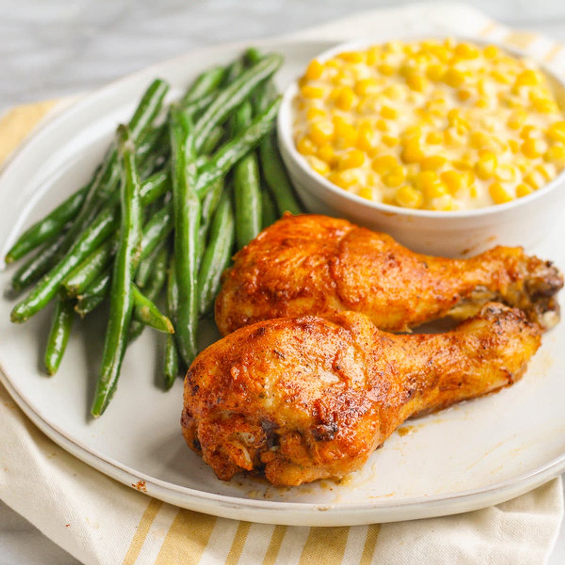 Baked Spicy Cajun Chicken with Creamed Corn & Green Beans