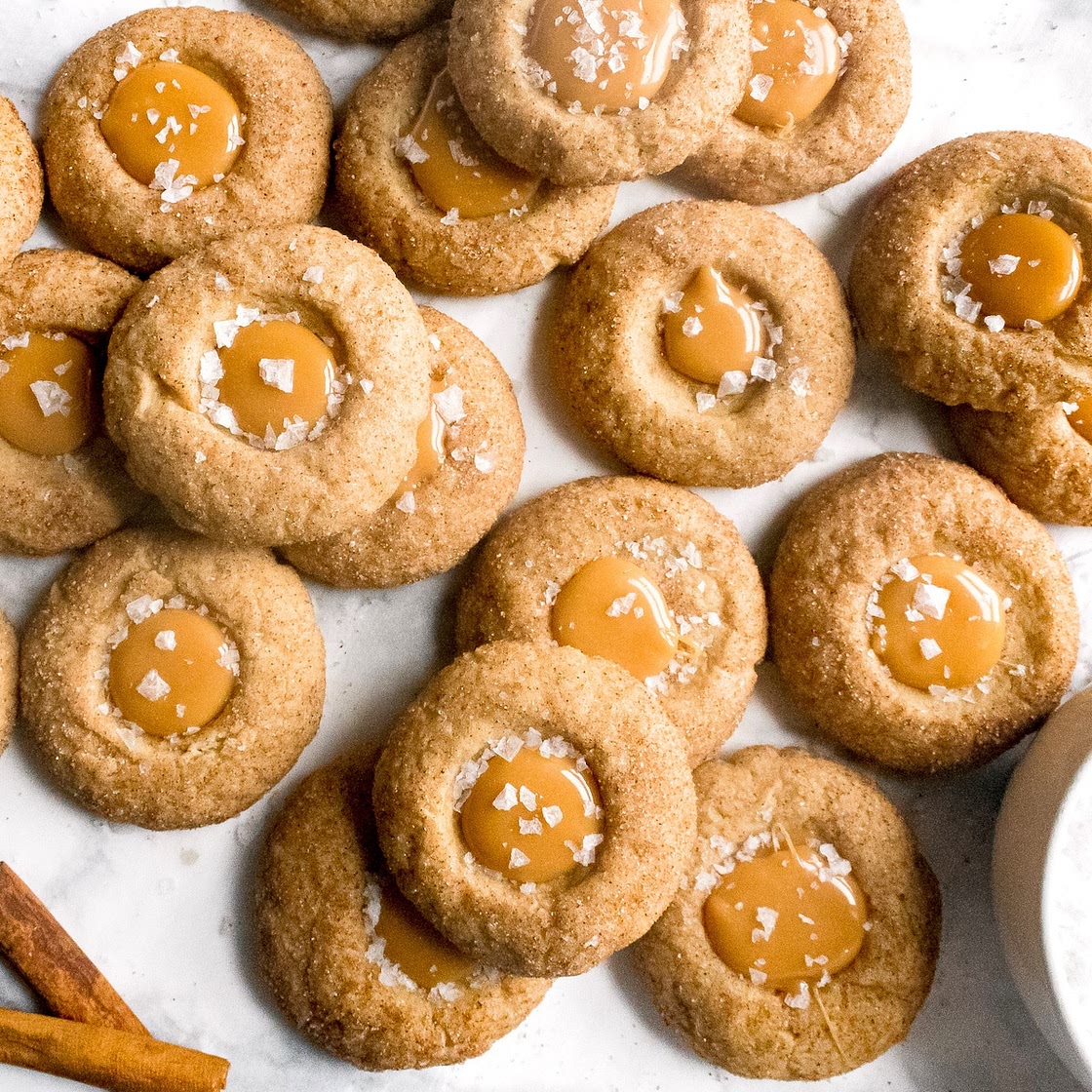 Salted Caramel Thumbprint Cookies with Cinnamon Sugar