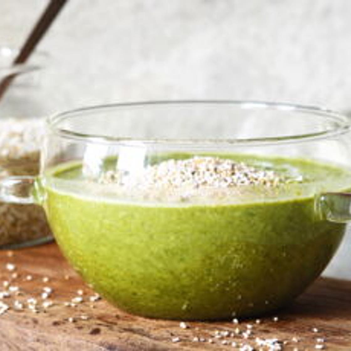 Soupe d’épinards et pop-corn d’amarante