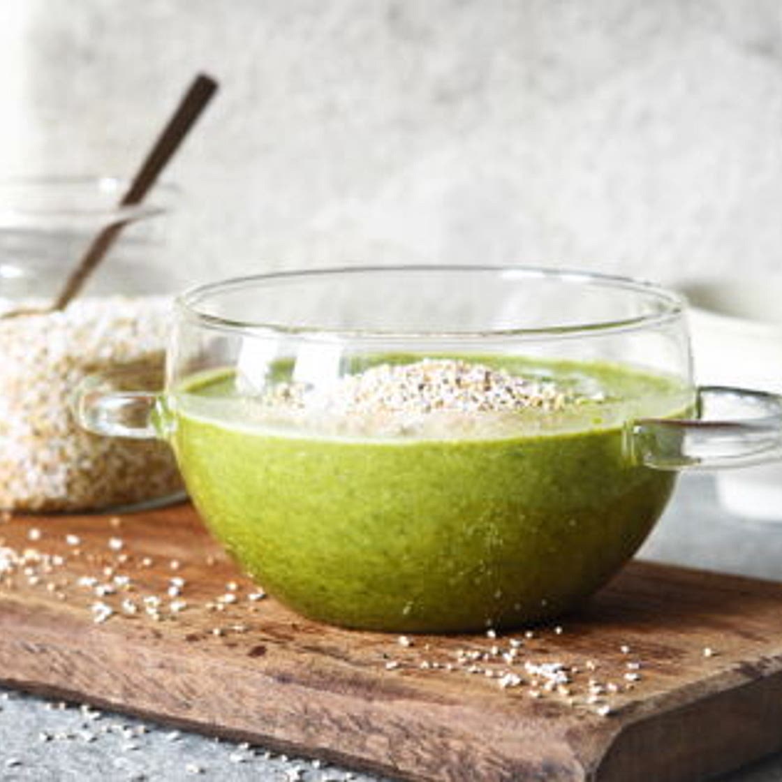 Soupe d’épinards et pop-corn d’amarante