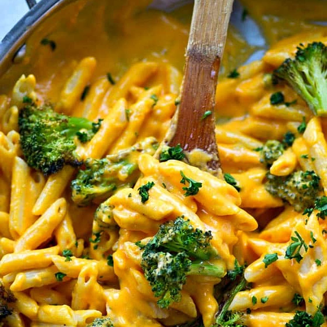 Butternut Squash Roasted Broccoli Alfredo Penne Skillet