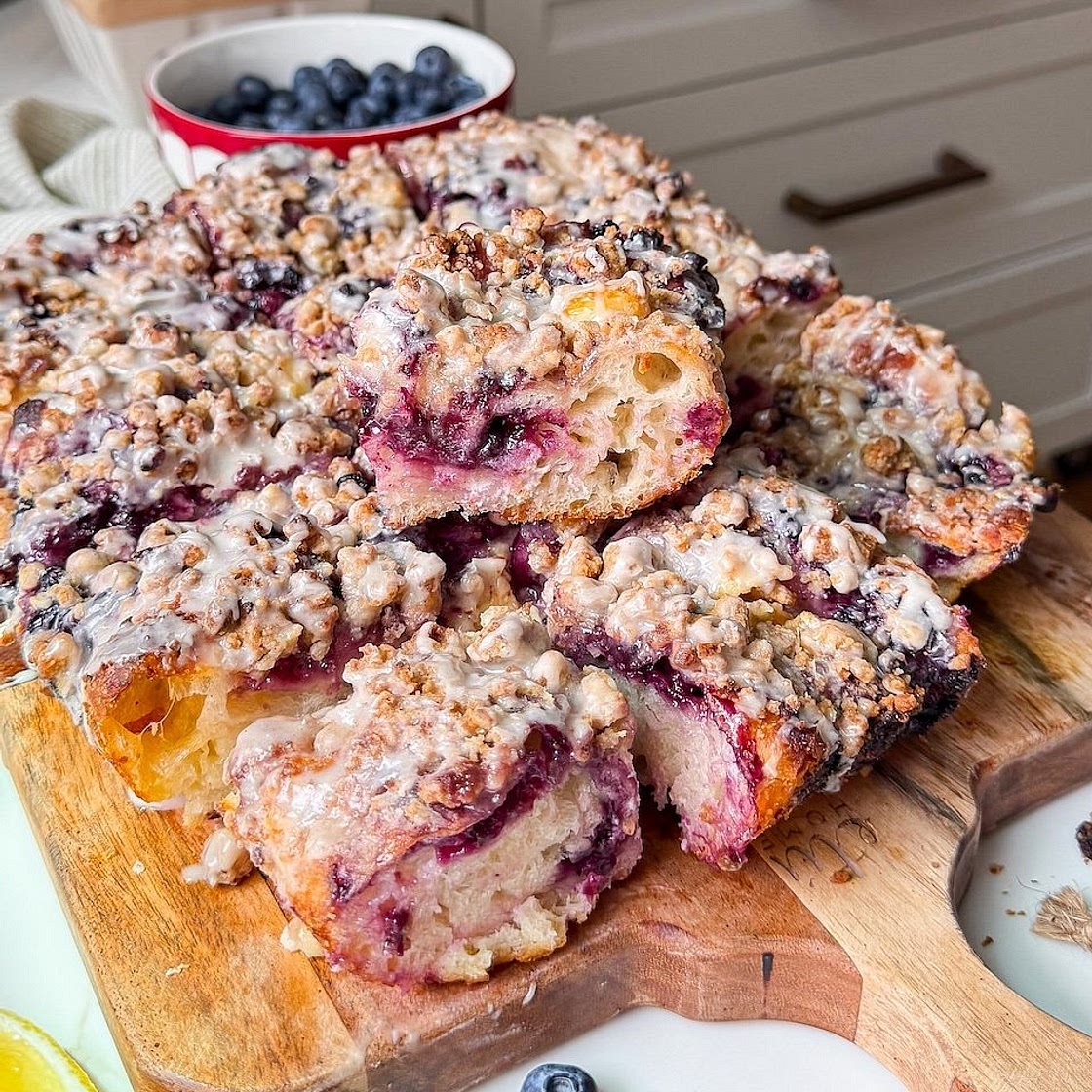 Wild Blueberry Cheesecake Danish Sourdough Focaccia