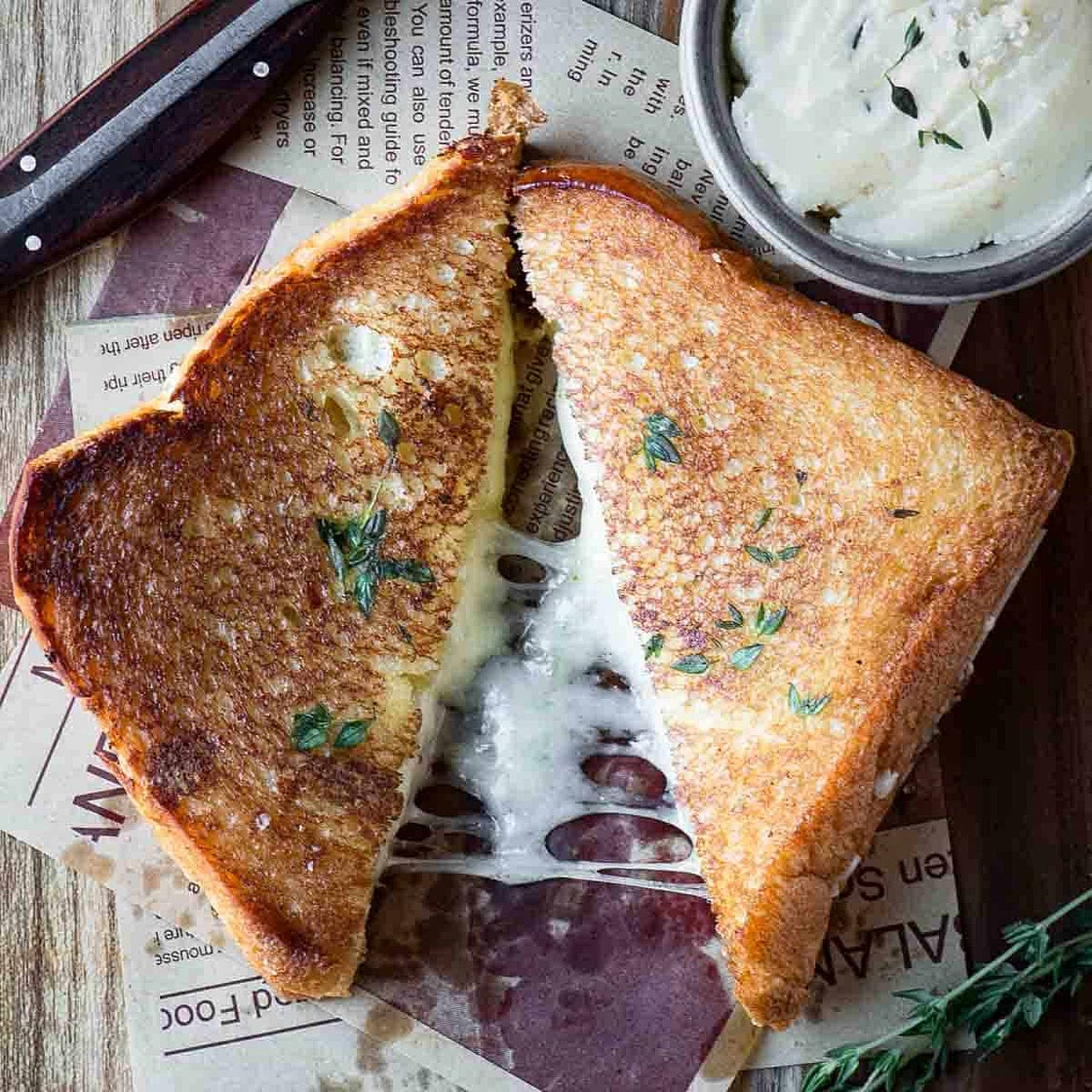 Brioche Grilled Cheese with Dijon Butter