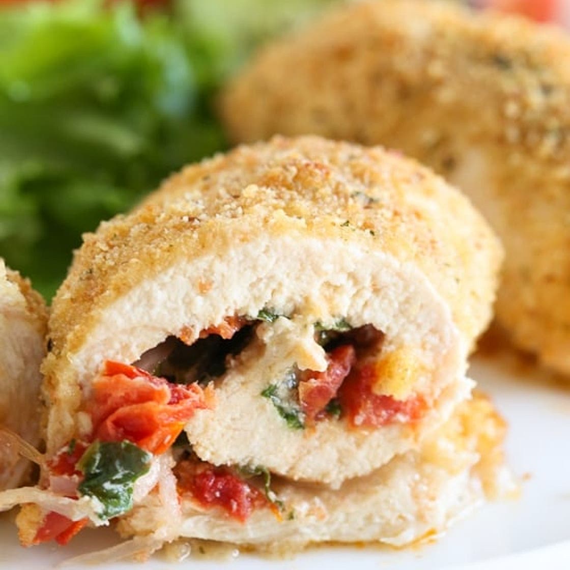 Chicken Rollatini with Sun Dried Tomato Bruschetta, Mozzarella and Spinach