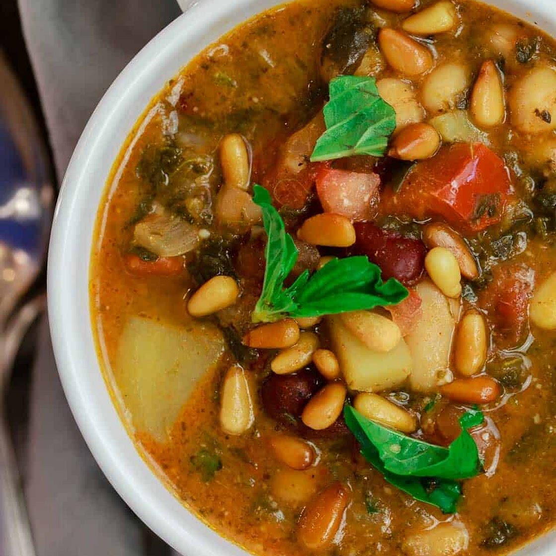 Mediterranean Bean Soup Recipe with Tomato Pesto