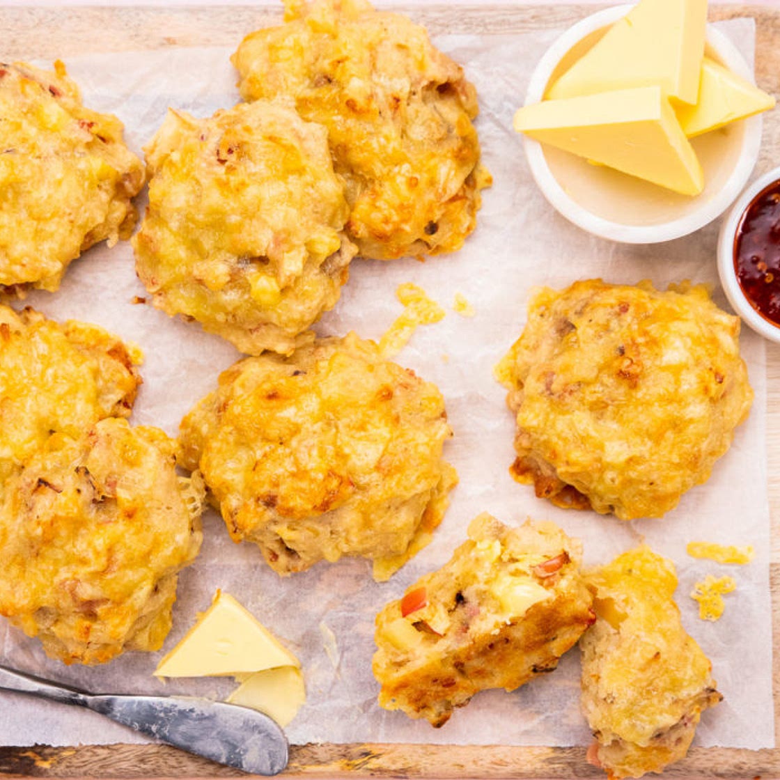 Delightfully boozy bacon, cheese & apple scones