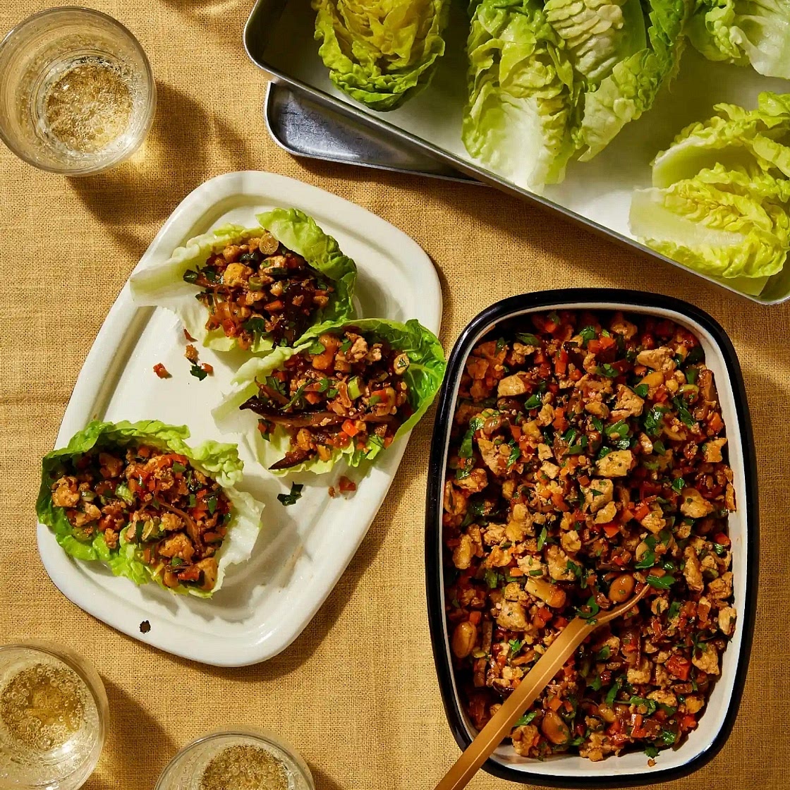 Tofu peanut lettuce cups