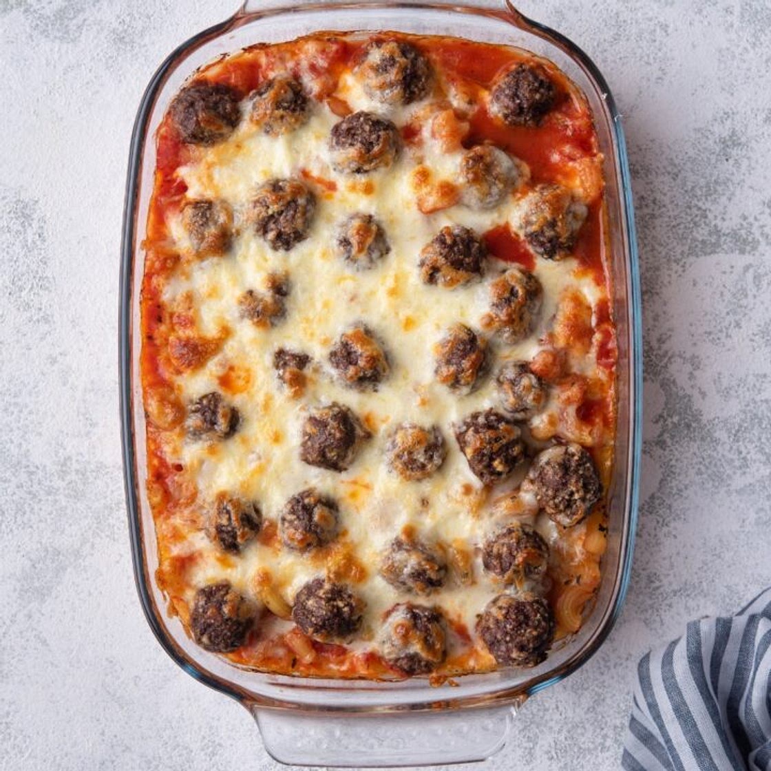 One Pan Cheesy Meatball Casserole