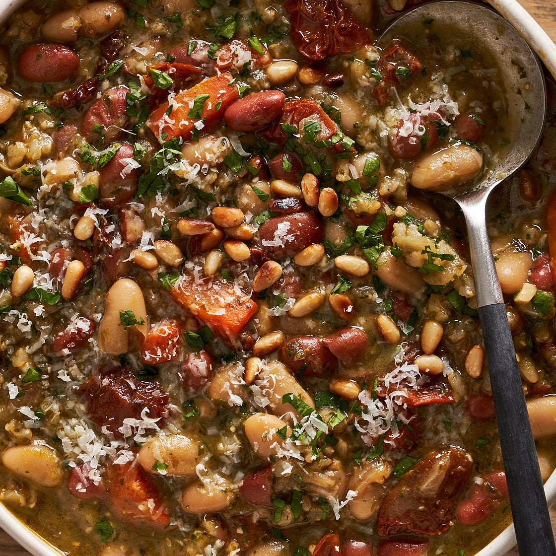 Pesto Rice & Bean Soup