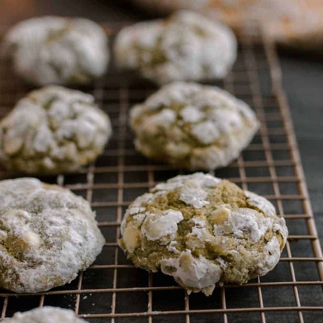 Gluten Free Matcha Crinkle Cookies