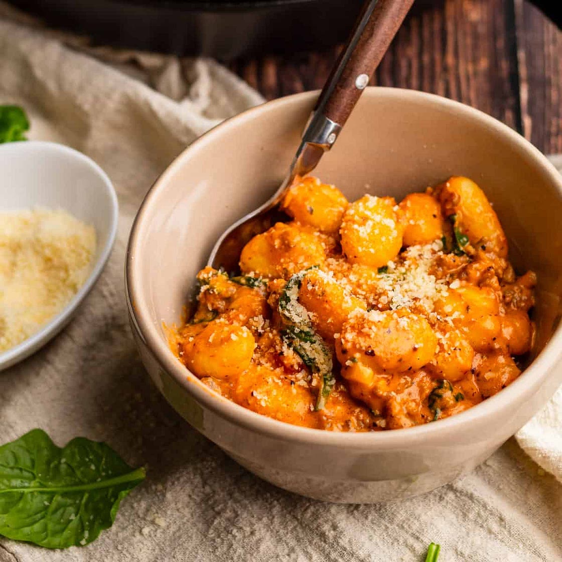 Creamy Tomato Sausage Gnocchi with Spinach