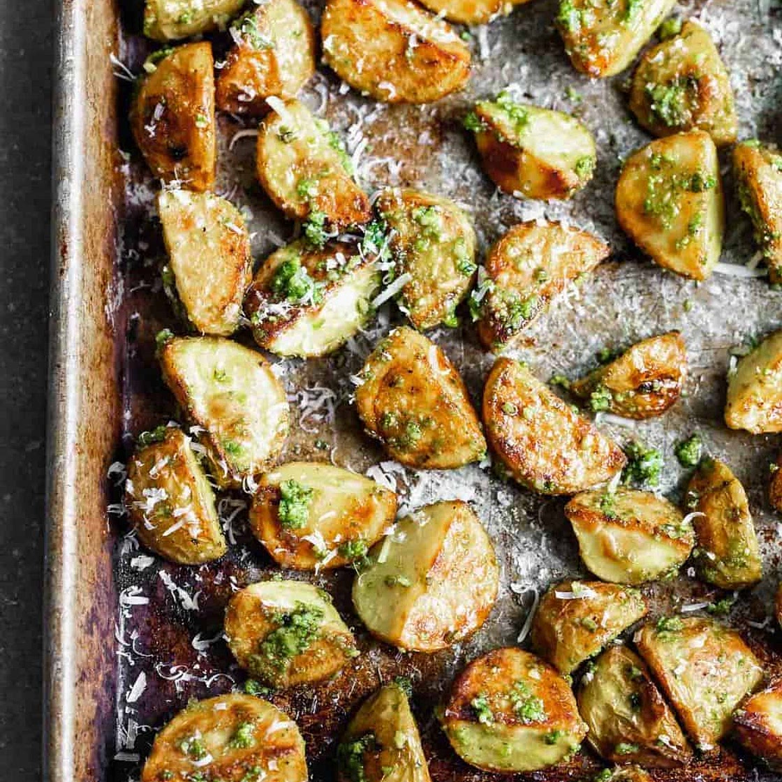 Crispy Potatoes with Pesto and Parmesan