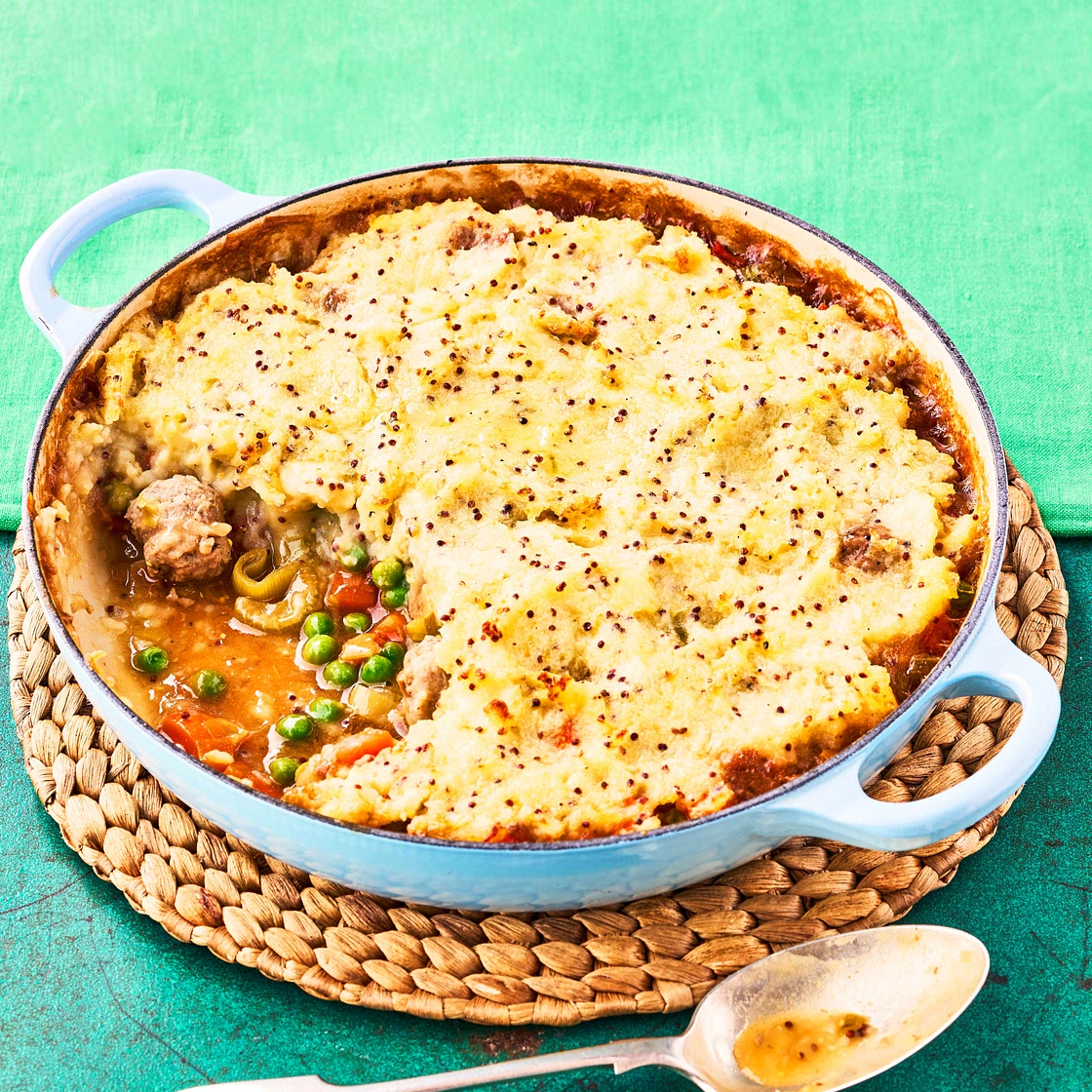 Cheat's comforting sausage and mash pie recipe
