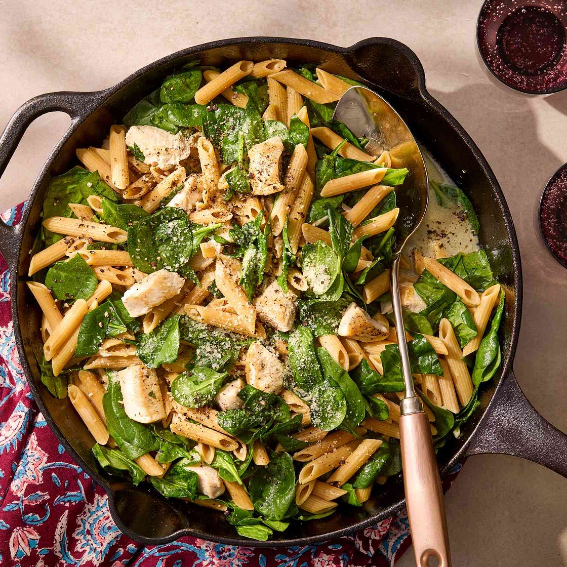 Chicken & Spinach Skillet Pasta with Lemon & Parmesan