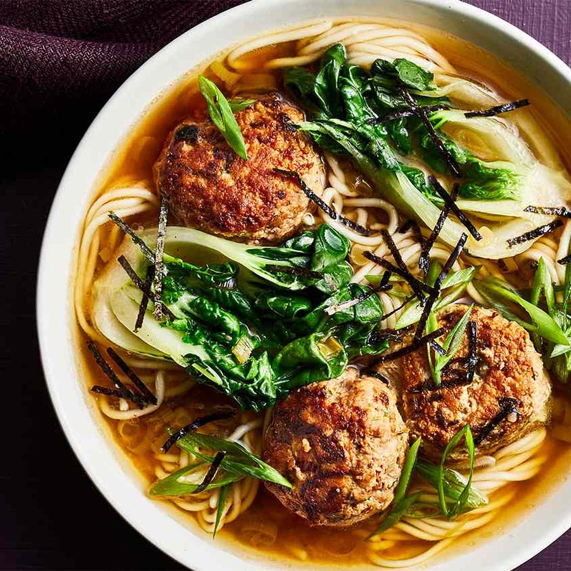 Ginger Meatball Ramen With Greens and Scallions