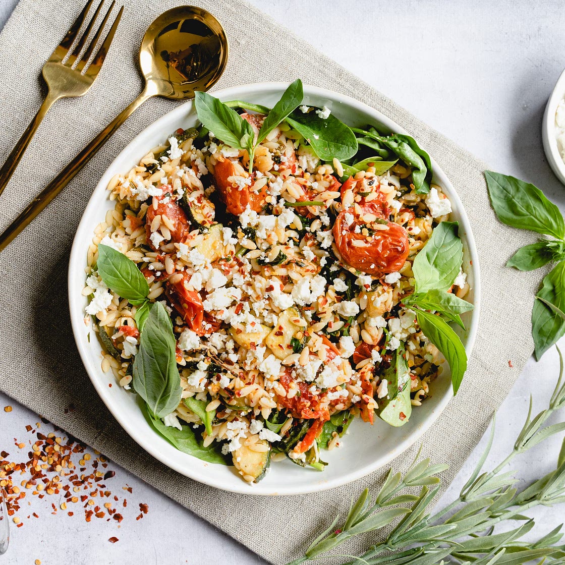 Orzo with Roasted Tomatoes and Zucchini