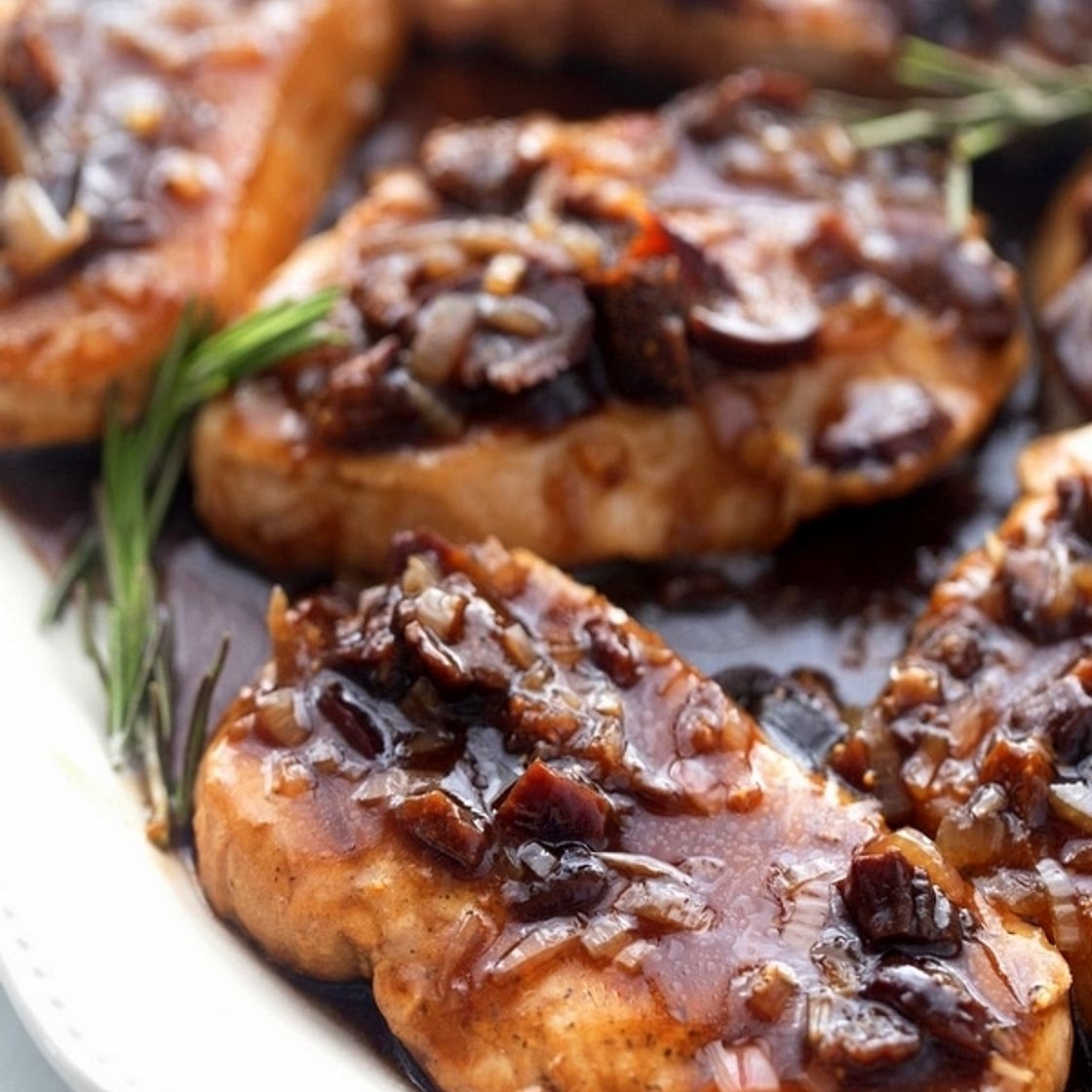 Boneless Pork Chops with Balsamic-Fig Sauce