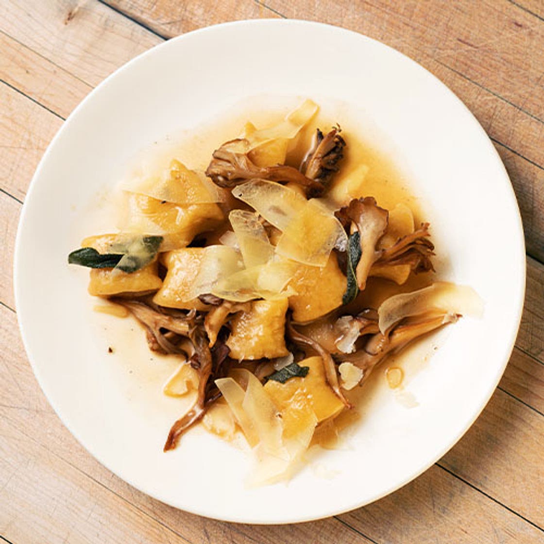 FRIED SAGE AND CHANTERELLES RICOTTA GNOCCHI