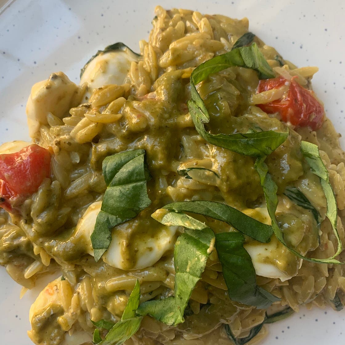 One Pan Pesto Caprese Orzo