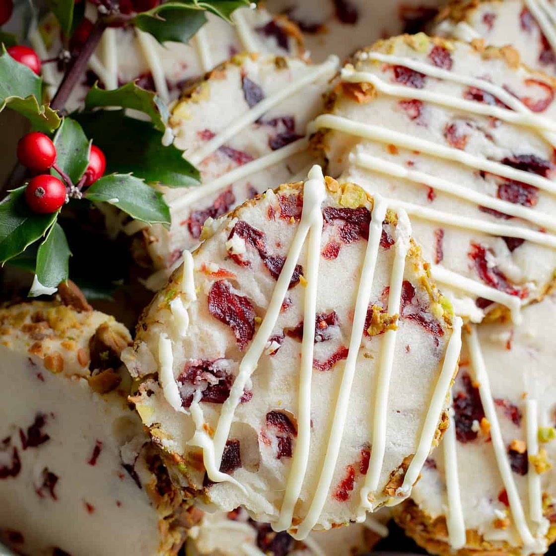 Cranberry Pistachio Shortbread Cookies