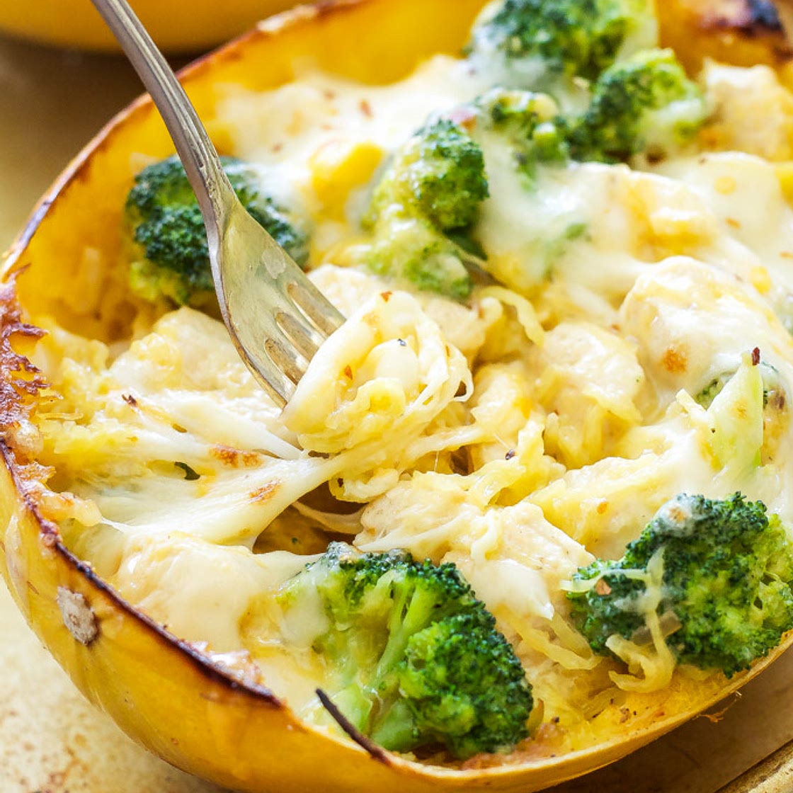 Cheesy Chicken and Broccoli Stuffed Spaghetti Squash