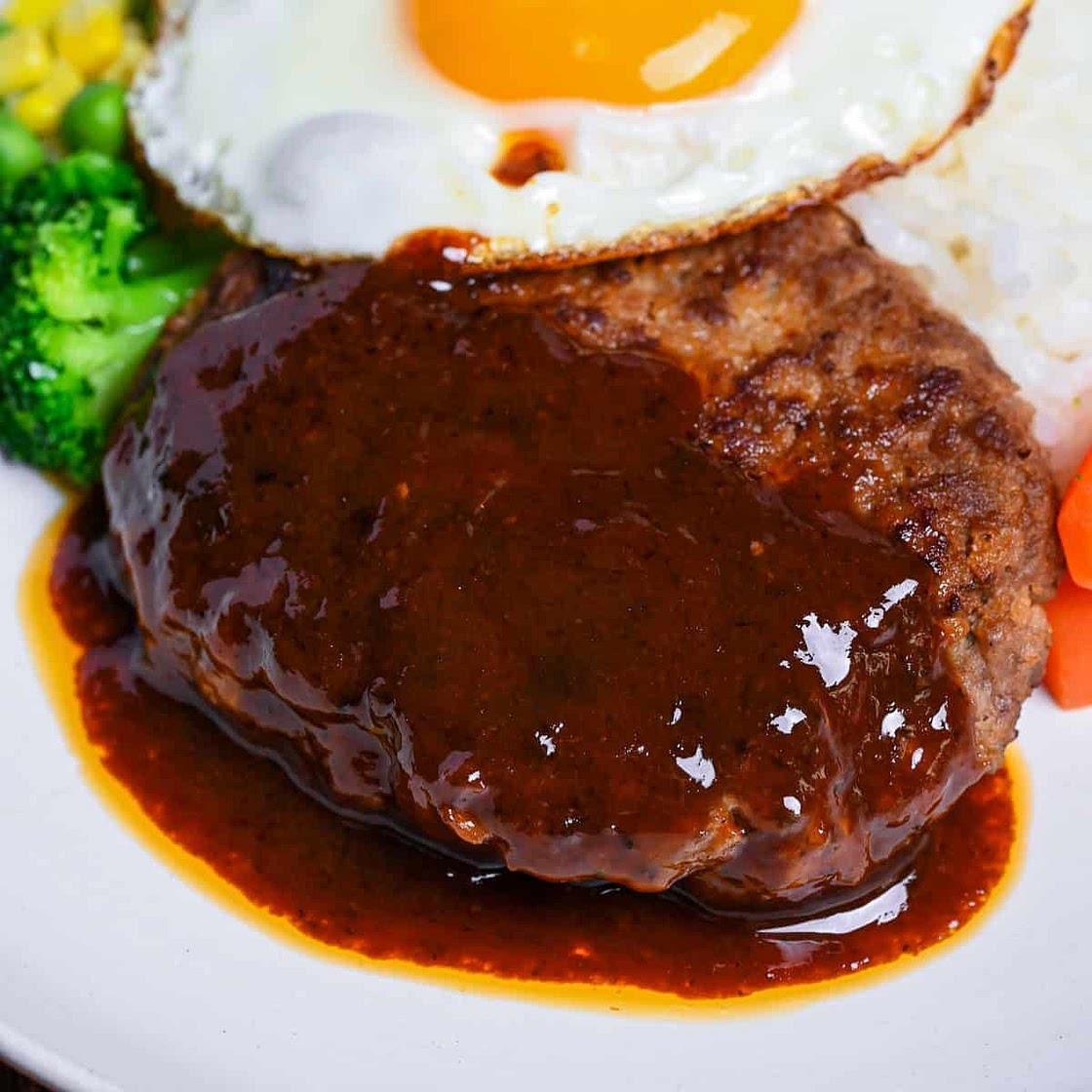 Japanese Hamburger Steak with Egg and Rice (Hambagu)