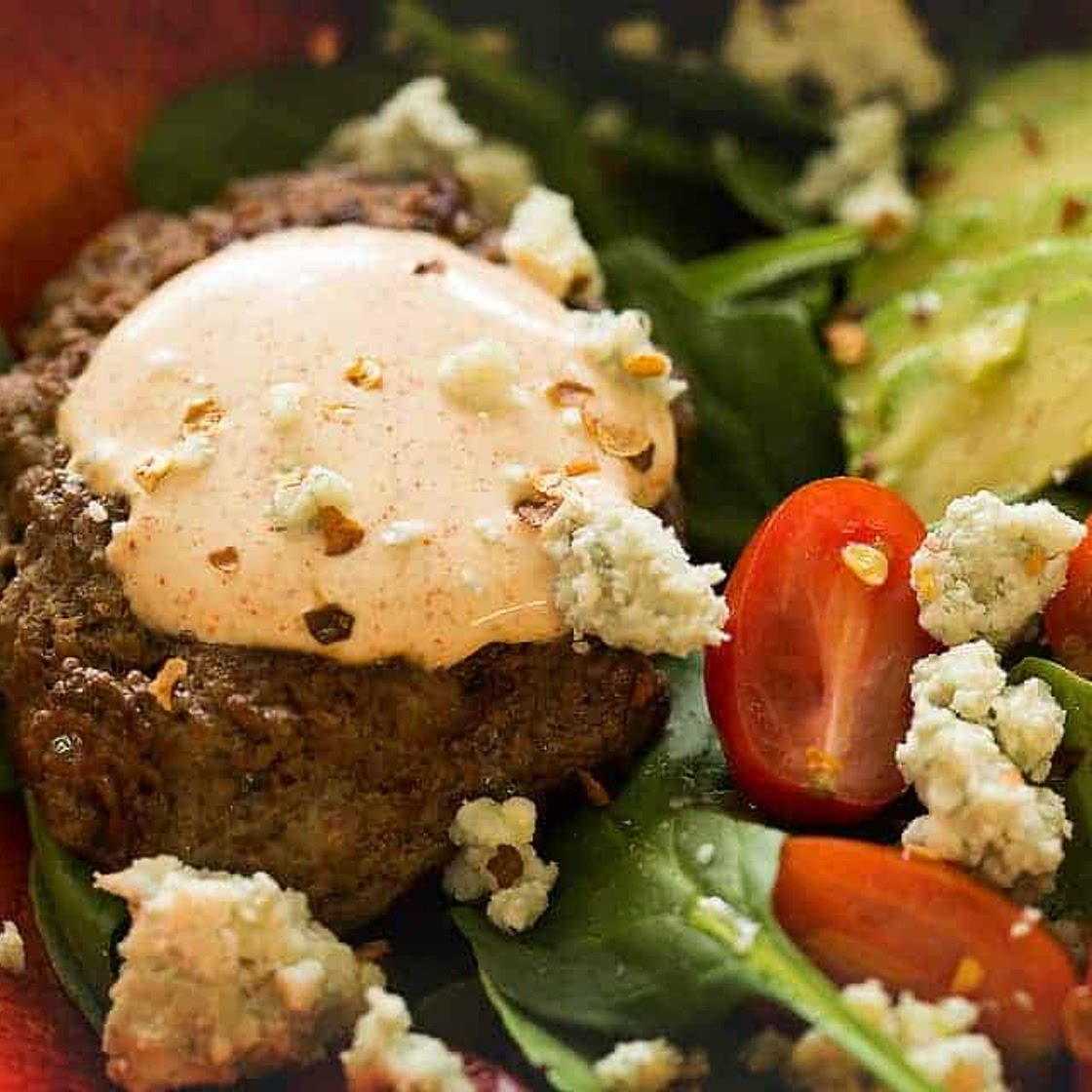 Keto Salad with Burger and Paprika Aioli