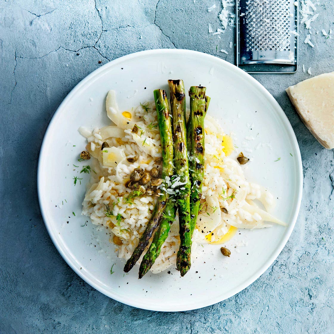 risotto met venkel en gegrilde asperges