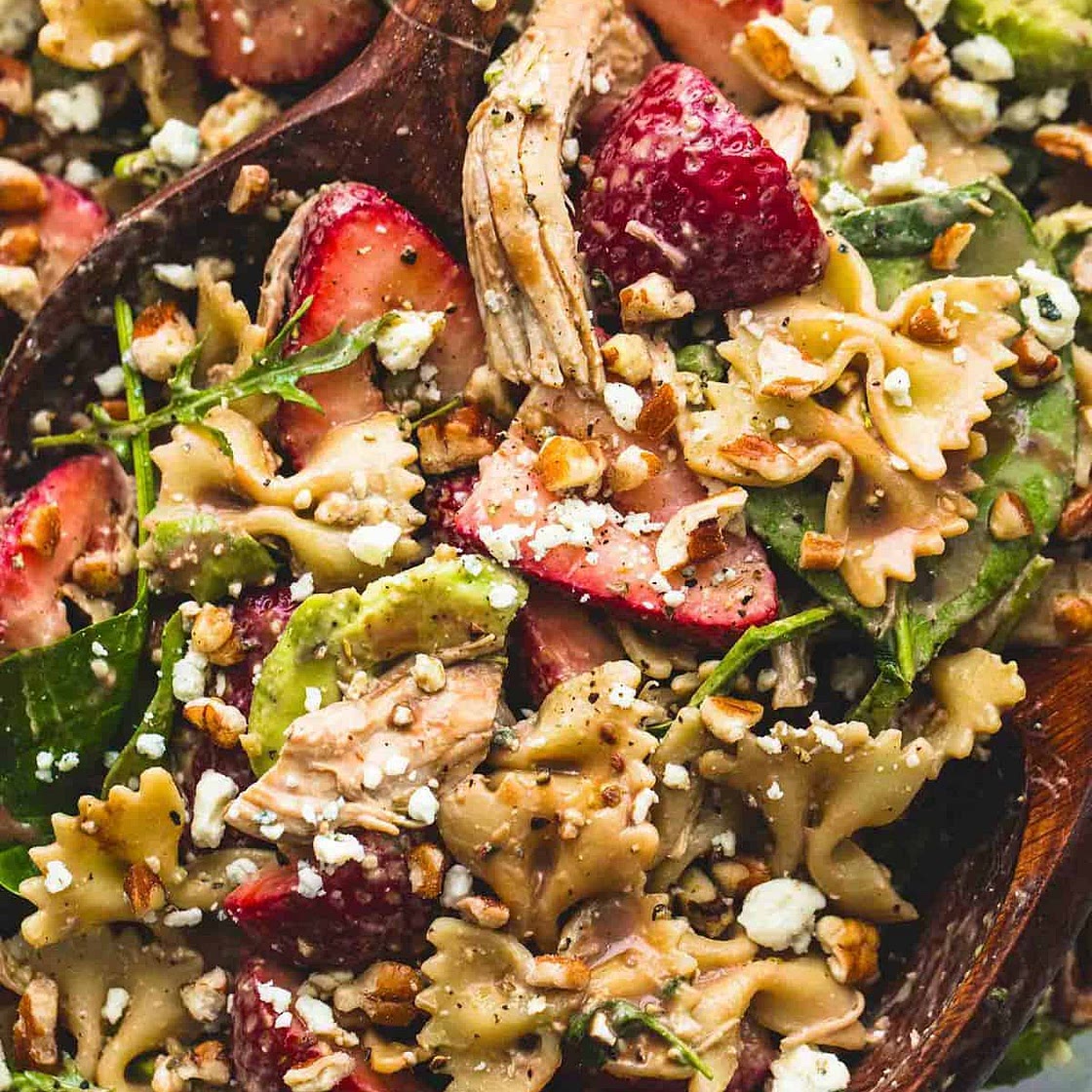 Strawberry Avocado Chicken Pasta Salad