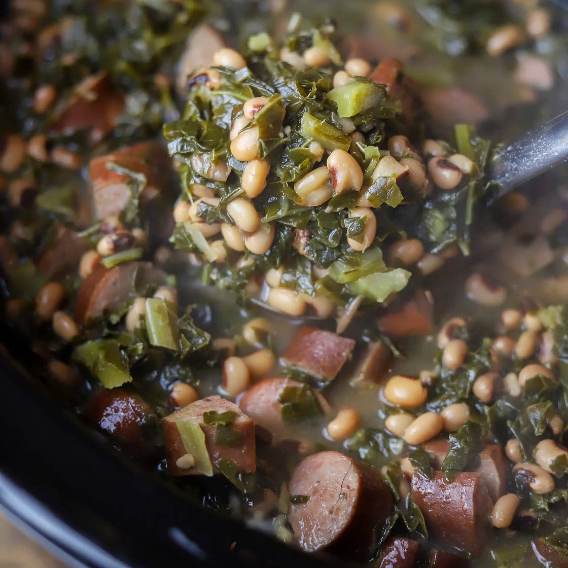 Crockpot Black Eyed Peas and Collard Greens